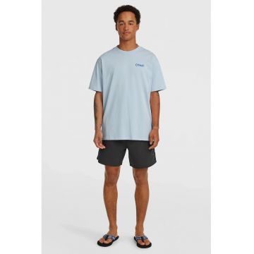 Pantaloni scurti de baie cu imprimeu logo si snur - Negru