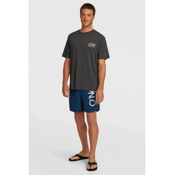 Pantaloni scurti de baie cu talie joasa si imprimeu logo - Albastru indigo