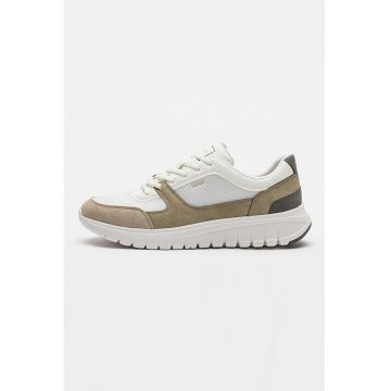 Pantofi sport Herren din material textil cu insertii din piele ecologica - Alb/Maro camel