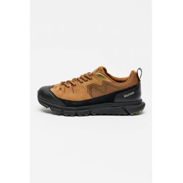 Pantofi sport impermeabili de plasa si piele intoarsa Outdoor - Negru/Maro scortisoara/Verde feriga