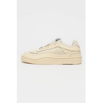 Pantofi sport low-cut cu varf oval si segmente din piele