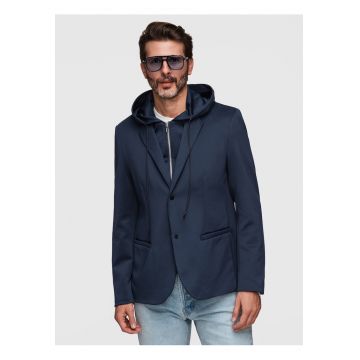 Sacou Barbati Elegant cu Gluga Ajustabila si Inchidere cu Capse - Bleumarin