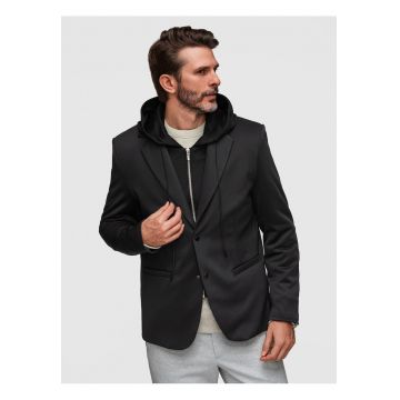 Sacou Barbati Elegant cu Gluga Ajustabila si Inchidere cu Capse - Negru