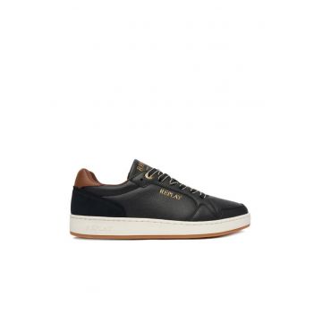 Tenisi barbati -  piele naturala - negru - textil