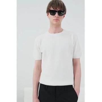 Tricou barbati -  cu guler rotund - alb - 100% bumbac