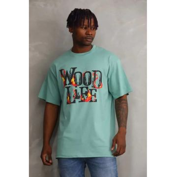 Tricou barbati -  supradimensionat - imprimat pe spate - verde - bumbac -
