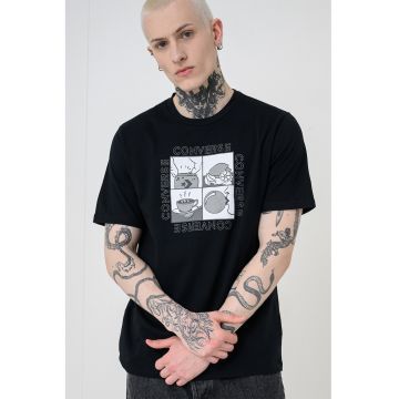 Tricou cu decolteu la baza gatului si imprimeu grafic - Negru/Gri