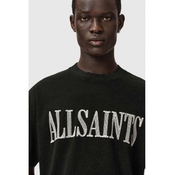 Tricou cu decolteu la baza gatului si logo decorat Dash - Negru