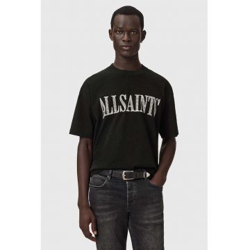 Tricou cu decolteu la baza gatului si logo decorat Dash - Negru