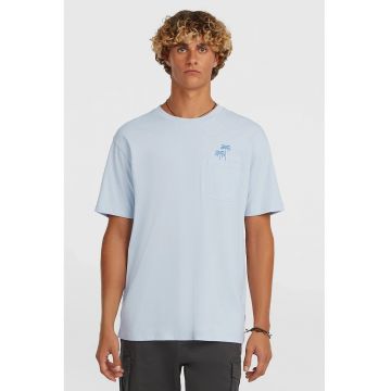 Tricou de bumbac cu buzunar pe piept - Albastru pal