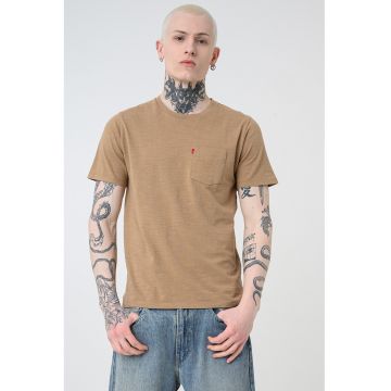 Tricou de bumbac cu buzunar pe piept - Maro deschis