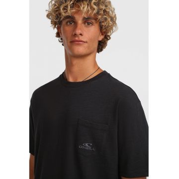 Tricou de bumbac cu buzunar pe piept Slub - Negru