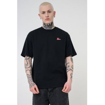 Tricou de bumbac cu detaliu brodat - Rosu/Negru