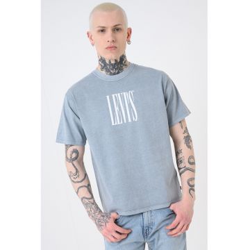 Tricou de bumbac cu imprimeu logo contrastant Vintage - Alb/Albastru prafuit