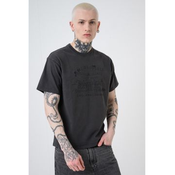 Tricou de bumbac cu imprimeu logo contrastant Vintage - Gri antracit