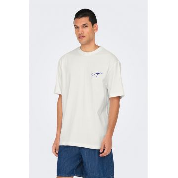 Tricou din bumbac cu imprimeu pe partea din spate - Alb/Albastru inchis