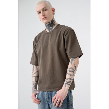 Tricou lejer cu maneci cazute - Maro pamantiu