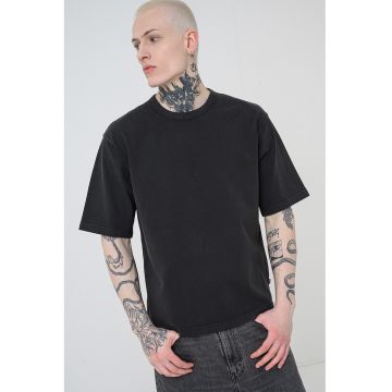 Tricou lejer cu maneci cazute - Negru stins