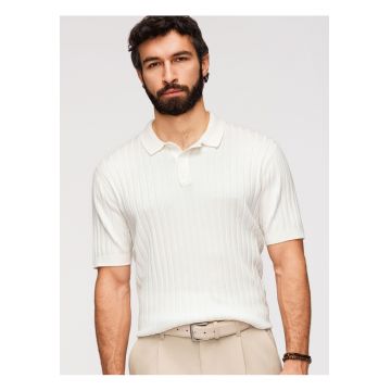 Tricou Polo Barbati Slim Fit Tricotat cu Vascoza - Alb murdar