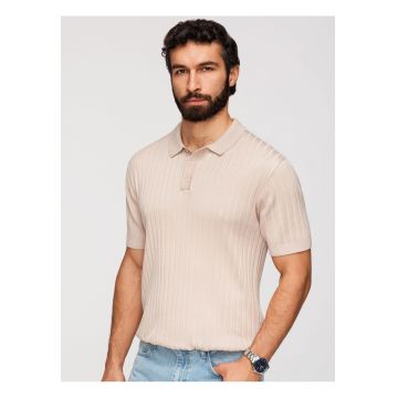 Tricou Polo Barbati Slim Fit Tricotat cu Vascoza - Bej