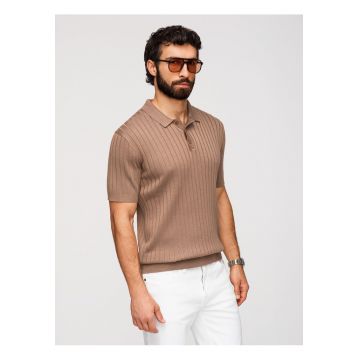 Tricou Polo Barbati Slim Fit Tricotat cu Vascoza - Maro