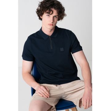 Tricou polo cu fenta cu fermoar - Bleumarin