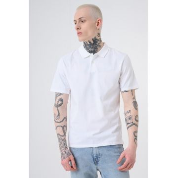 Tricou polo de bumbac cu broderie logo - Alb