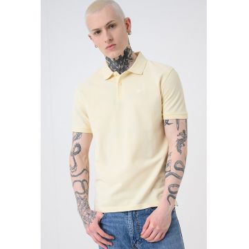 Tricou polo din bumbac pique cu dungi - Galben pal