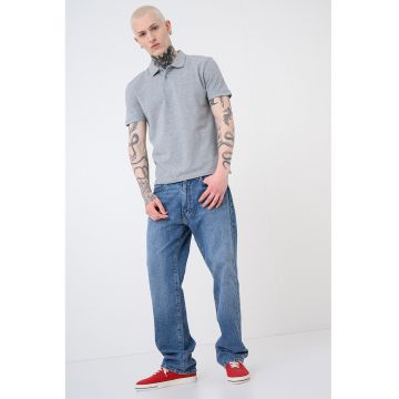 Tricou polo din bumbac pique cu dungi - Gri melange