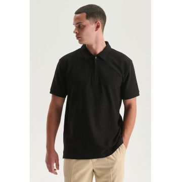 Tricou polo regular fit cu fermoar scurt