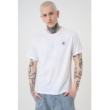 Tricou regular fit de bumbac cu logo discret - Alb optic/Bleumarin