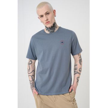 Tricou regular fit de bumbac cu logo discret - Albastru prafuit