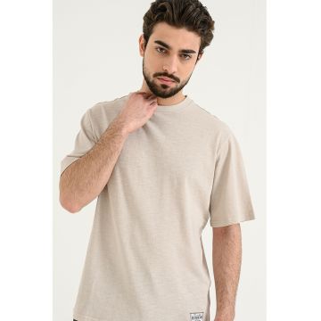 Tricou relaxed fit cu decolteu la baza gatului - Bej deschis
