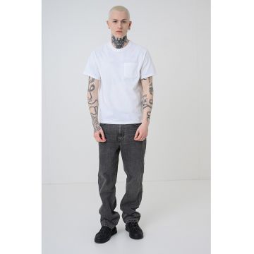 Tricou uni de bumbac cu buzunar pe piept - Alb