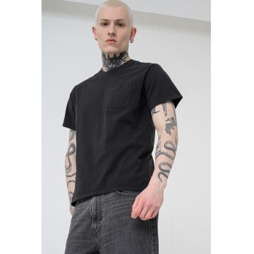Tricou uni de bumbac cu buzunar pe piept - Negru stins