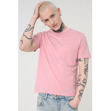 Tricou uni din in si bumbac - Roz prafuit