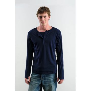Bluza barbati -  Comfort Fit - maneca lunga - guler cu nasturi - albastru - bumbac -