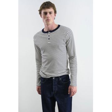 Bluza Slim Fit  cu dungi - guler cu nasturi - albastru - bumbac