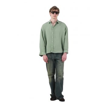 Camasa barbati -  cu dungi - maneca lunga - verde - modal/poliester/viscoza