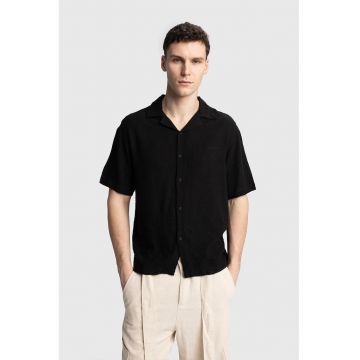 Camasa barbati -  cu maneca scurta - cu broderie - negru - poliester
