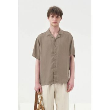 Camasa barbati -  maneca scurta - in/tencel - kaki - inchidere cu nasturi