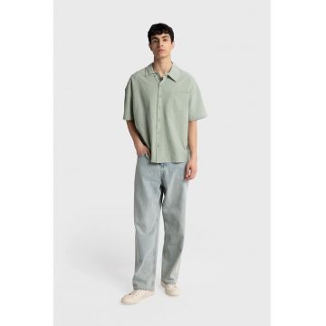 Camasa barbati -  texturata - cu maneca scurta - verde - bumbac - cu buzunar