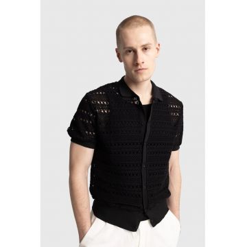 Camasa polo barbati  tricotata - negru - bumbac - cu inchidere cu nasturi