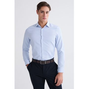 Camasa slim fit din material pique - Albastru deschis