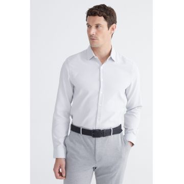 Camasa slim fit din material pique - Gri deschis
