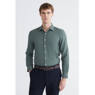 Camasa slim fit din material pique - Verde inchis