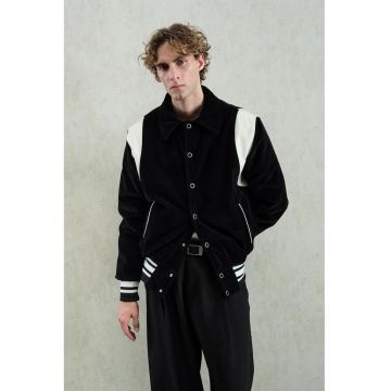 Geaca barbati -  catifea Color Blocked - negru - 100% poliester -