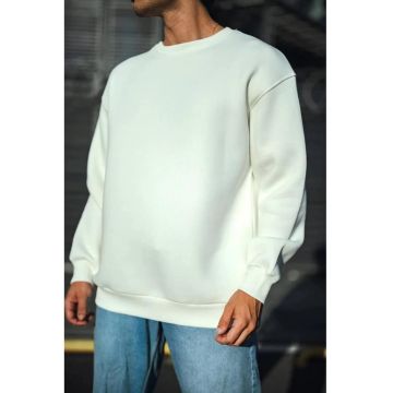 Hanorac barbati -  Basic Crew Neck - alb - bumbac -