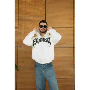 Hanorac barbati -  cu fermoar si gluga - bumbac/poliester/elastan - alb