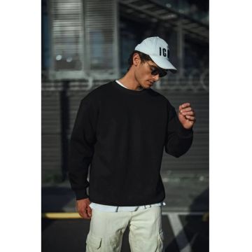 Hanorac barbati -  Regular Fit - cu guler rotund - negru - bumbac/poliester -
